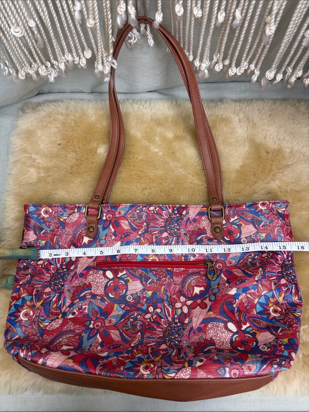Sakroots Artist Circle Metro Tote with Red & Blue Floral and Paisley Pattern - Picture 10 of 10